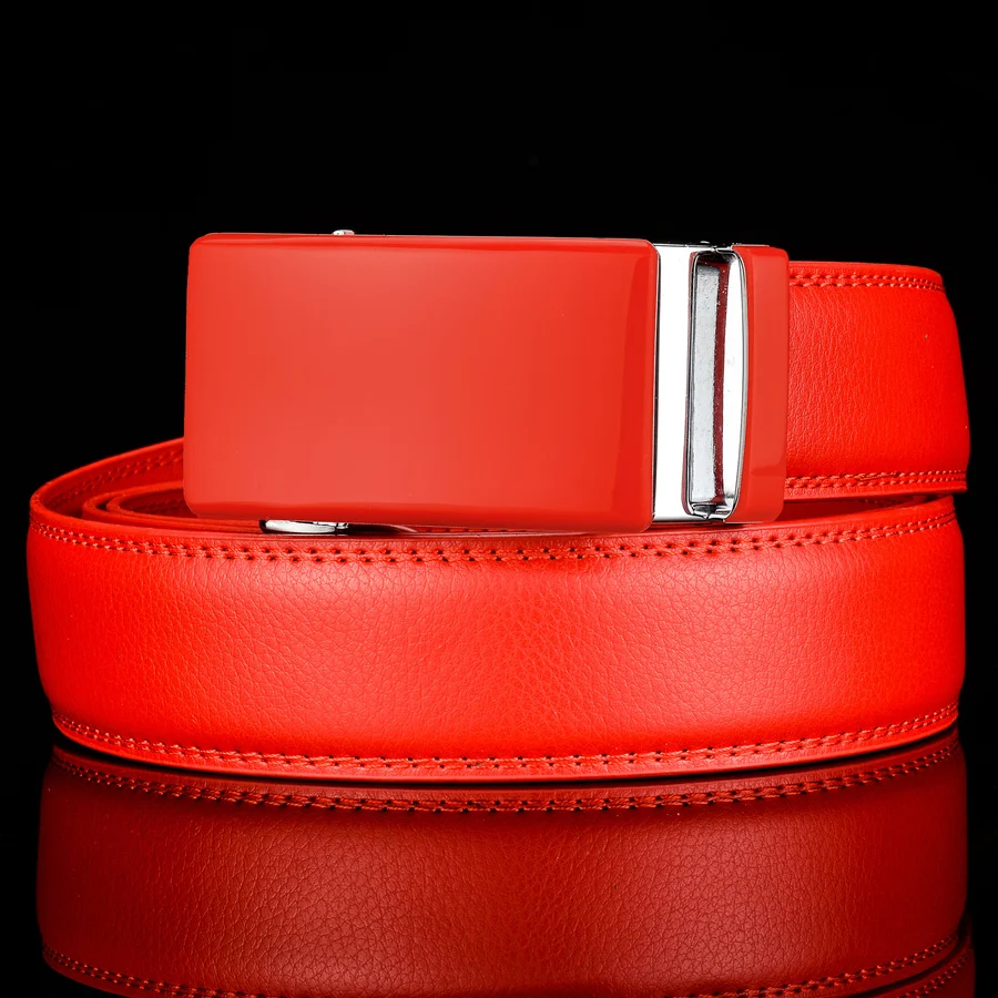 Plyesxale Genuine Leather Belt Men High Quality Ratchet Dress Belt With Automatic Buckle Blue Red Light Brown Mens Belts B36