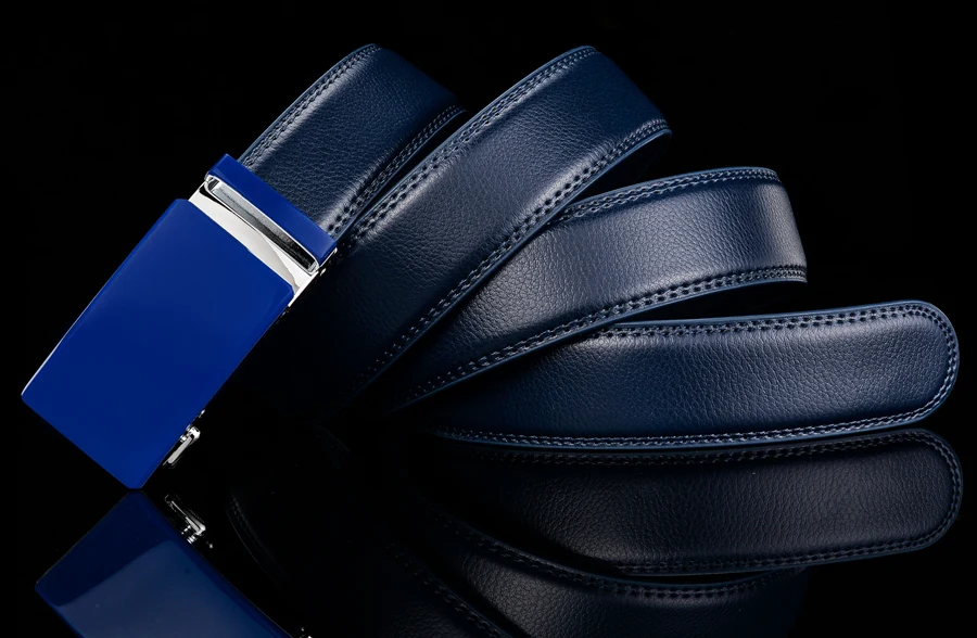 Plyesxale Genuine Leather Belt Men High Quality Ratchet Dress Belt With Automatic Buckle Blue Red Light Brown Mens Belts B36