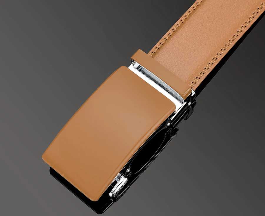 Plyesxale Genuine Leather Belt Men High Quality Ratchet Dress Belt With Automatic Buckle Blue Red Light Brown Mens Belts B36