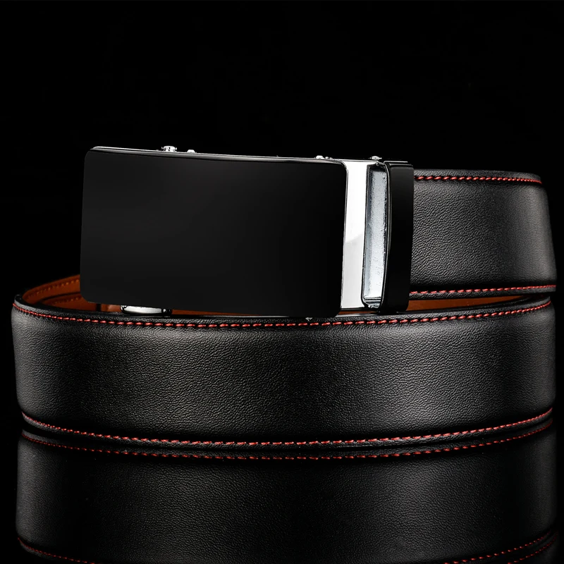 Plyesxale Genuine Leather Belt Men High Quality Ratchet Dress Belt With Automatic Buckle Blue Red Light Brown Mens Belts B36