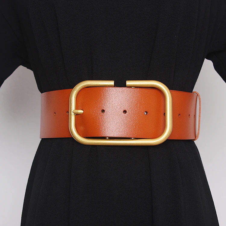 2025 Women's Genuine Leather Retro Copper Pin Buckle Wide Waist Seal Dress Decoration Corset Belts for Women Ladies Waist Belt
