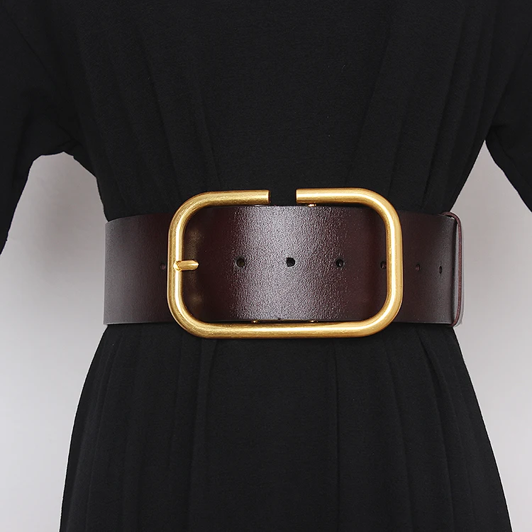 2025 Women's Genuine Leather Retro Copper Pin Buckle Wide Waist Seal Dress Decoration Corset Belts for Women Ladies Waist Belt