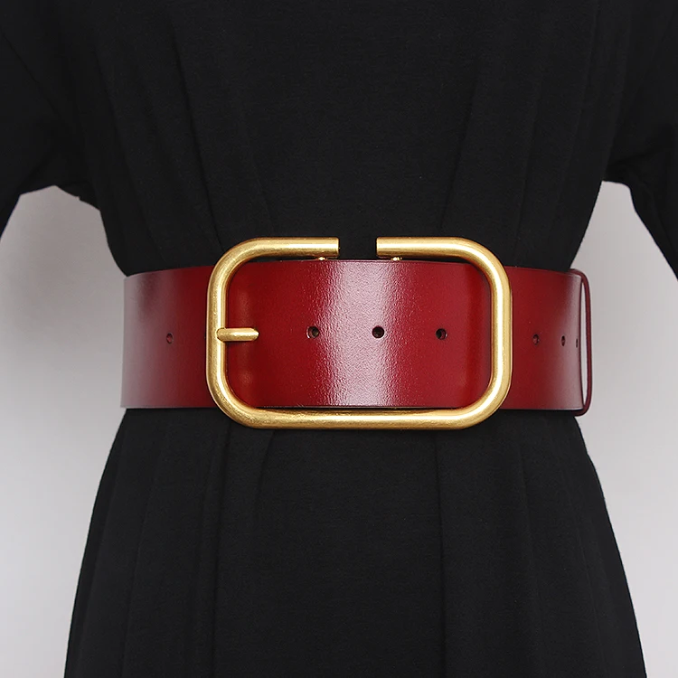 2025 Women's Genuine Leather Retro Copper Pin Buckle Wide Waist Seal Dress Decoration Corset Belts for Women Ladies Waist Belt