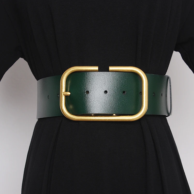 2025 Women's Genuine Leather Retro Copper Pin Buckle Wide Waist Seal Dress Decoration Corset Belts for Women Ladies Waist Belt