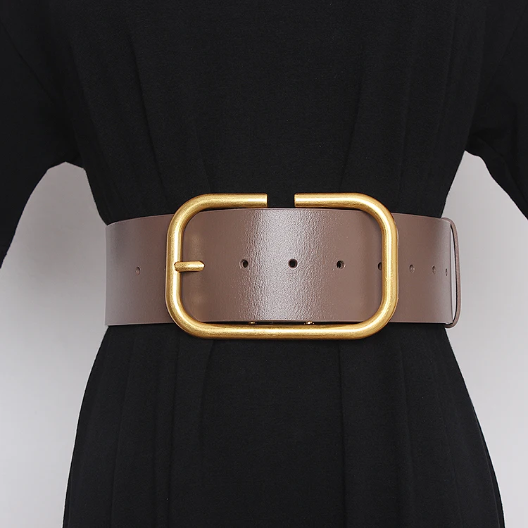 2025 Women's Genuine Leather Retro Copper Pin Buckle Wide Waist Seal Dress Decoration Corset Belts for Women Ladies Waist Belt