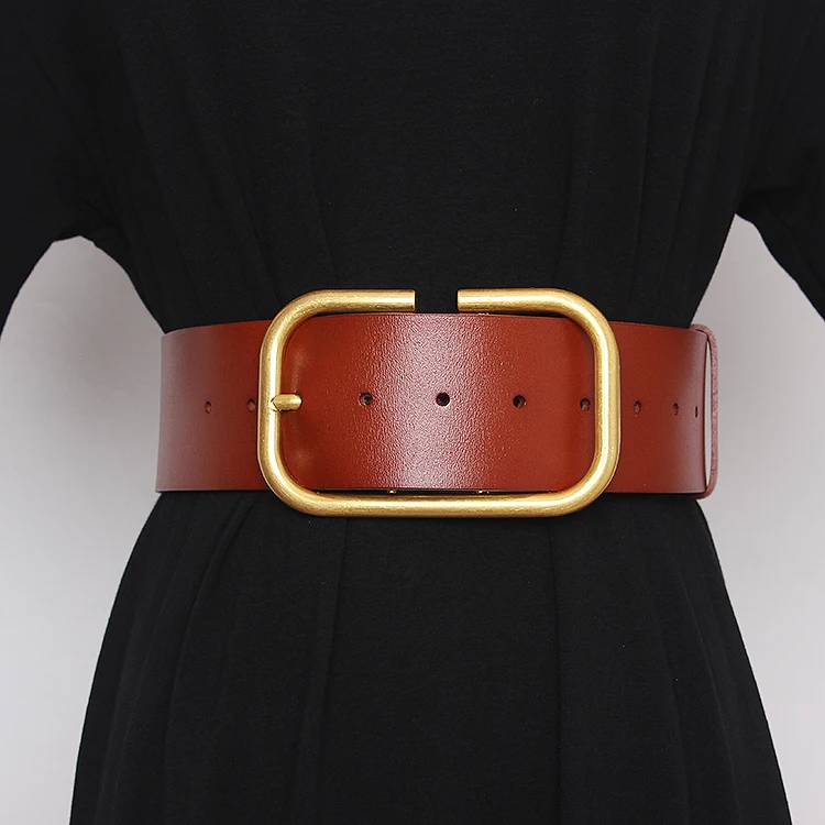 2025 Women's Genuine Leather Retro Copper Pin Buckle Wide Waist Seal Dress Decoration Corset Belts for Women Ladies Waist Belt
