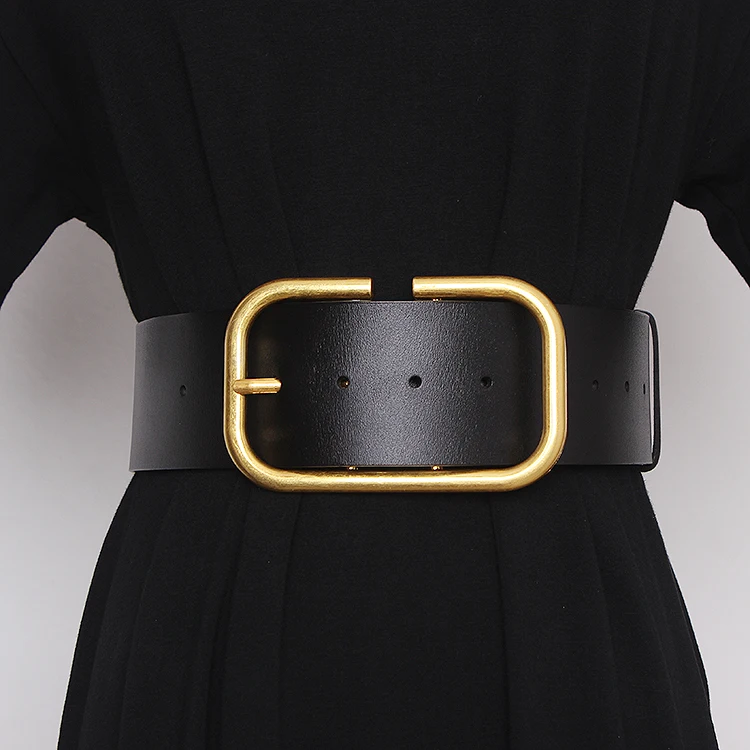 2025 Women's Genuine Leather Retro Copper Pin Buckle Wide Waist Seal Dress Decoration Corset Belts for Women Ladies Waist Belt