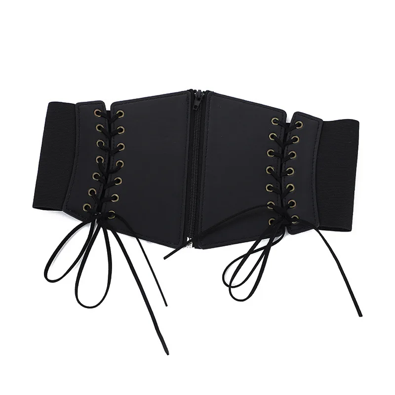 Fashion Lace Up Punk Corset Wide Belt Women Slimming Body Elastic Bustier Waistband PU Leather Hip Hop Gothic Girdle Belt Straps