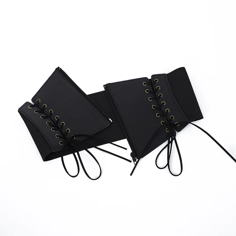 Fashion Lace Up Punk Corset Wide Belt Women Slimming Body Elastic Bustier Waistband PU Leather Hip Hop Gothic Girdle Belt Straps
