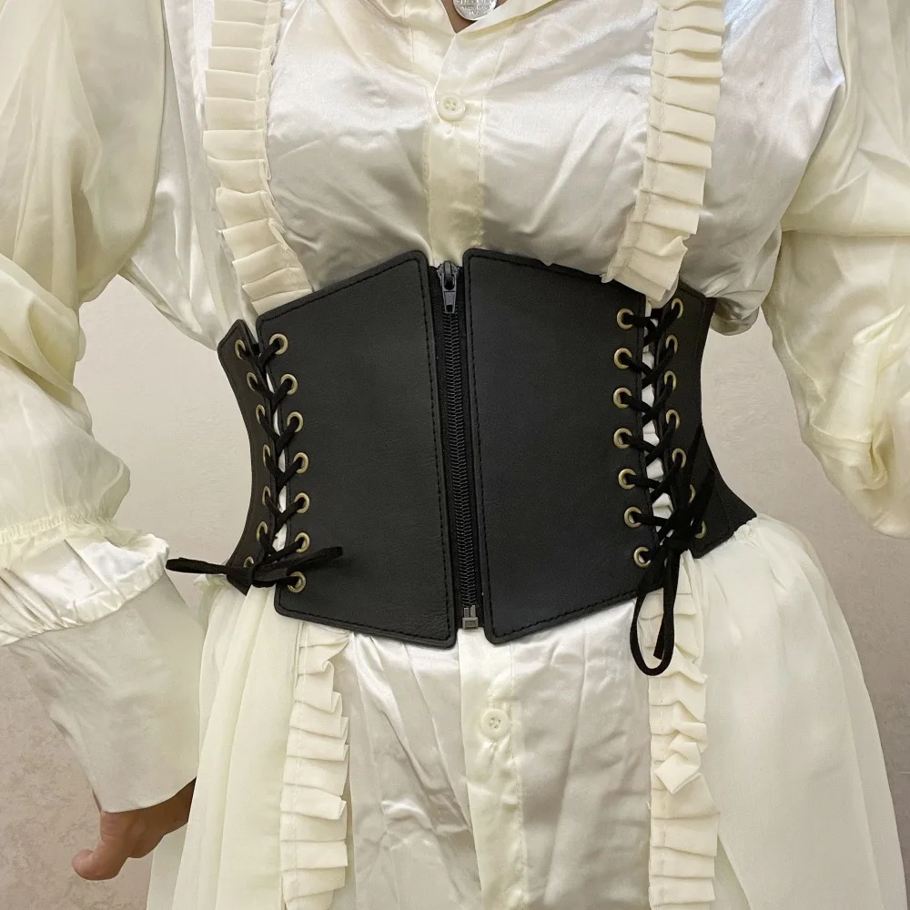 Fashion Lace Up Punk Corset Wide Belt Women Slimming Body Elastic Bustier Waistband PU Leather Hip Hop Gothic Girdle Belt Straps