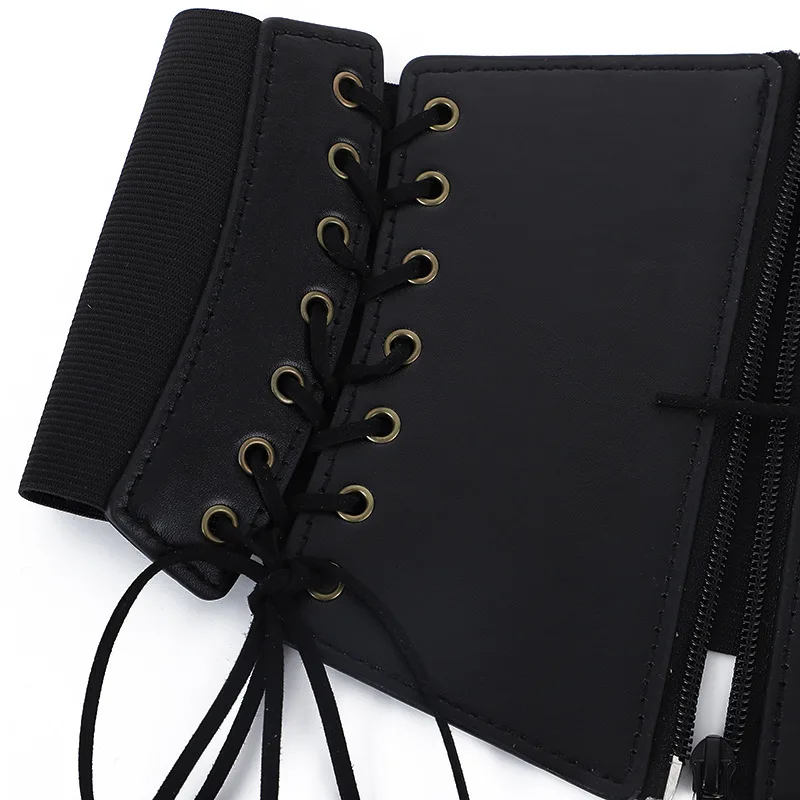 Fashion Lace Up Punk Corset Wide Belt Women Slimming Body Elastic Bustier Waistband PU Leather Hip Hop Gothic Girdle Belt Straps