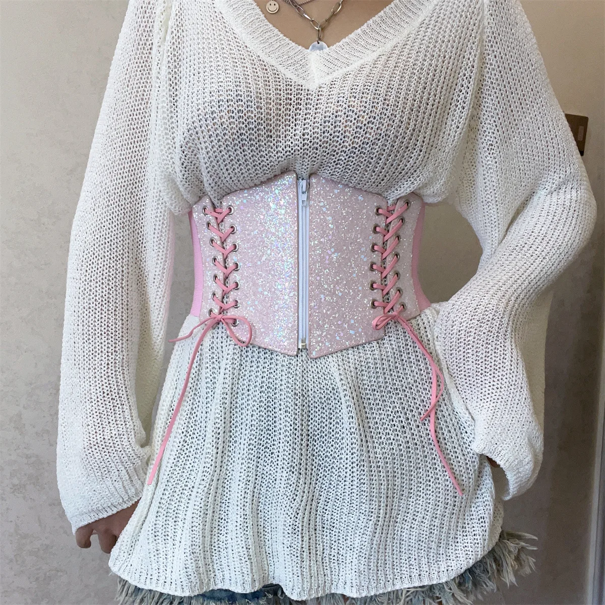 Fashion Lace Up Punk Corset Wide Belt Women Slimming Body Elastic Bustier Waistband PU Leather Hip Hop Gothic Girdle Belt Straps
