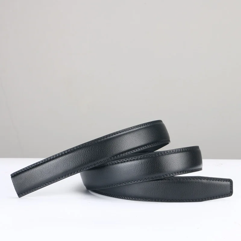 3.0cm/3.5cm Men Cow Leather Ratchet Belt Without Buckle Black Coffee Business Belt No Holes Fit for Automatic Buckle