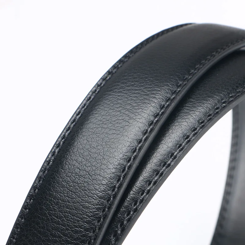 3.0cm/3.5cm Men Cow Leather Ratchet Belt Without Buckle Black Coffee Business Belt No Holes Fit for Automatic Buckle