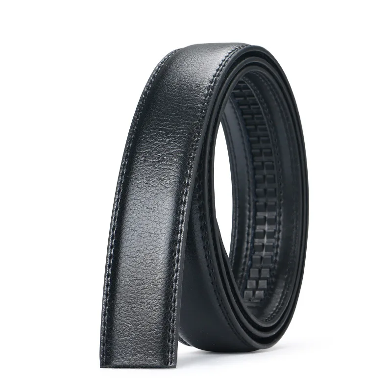 3.0cm/3.5cm Men Cow Leather Ratchet Belt Without Buckle Black Coffee Business Belt No Holes Fit for Automatic Buckle