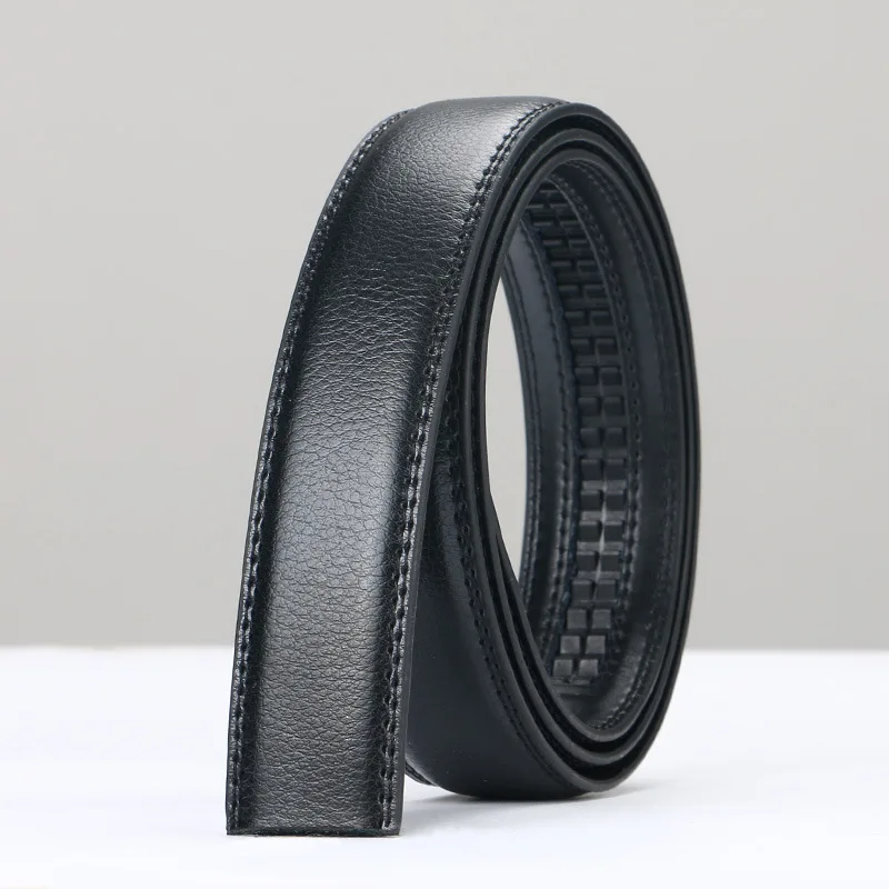 3.0cm/3.5cm Men Cow Leather Ratchet Belt Without Buckle Black Coffee Business Belt No Holes Fit for Automatic Buckle