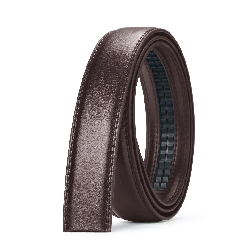 3.0cm/3.5cm Men Cow Leather Ratchet Belt Without Buckle Black Coffee Business Belt No Holes Fit for Automatic Buckle