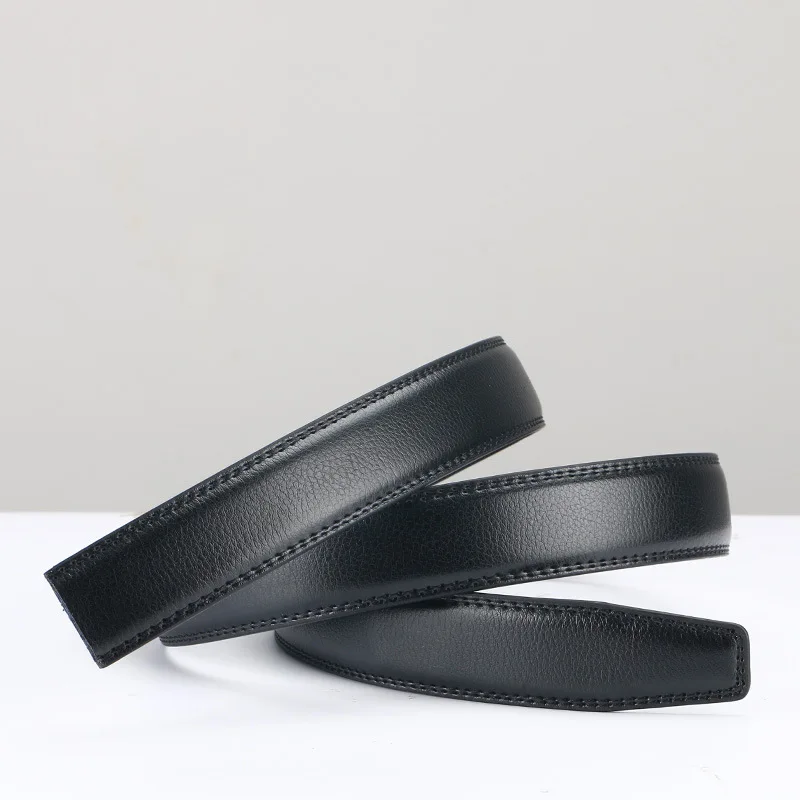3.0cm/3.5cm Men Cow Leather Ratchet Belt Without Buckle Black Coffee Business Belt No Holes Fit for Automatic Buckle