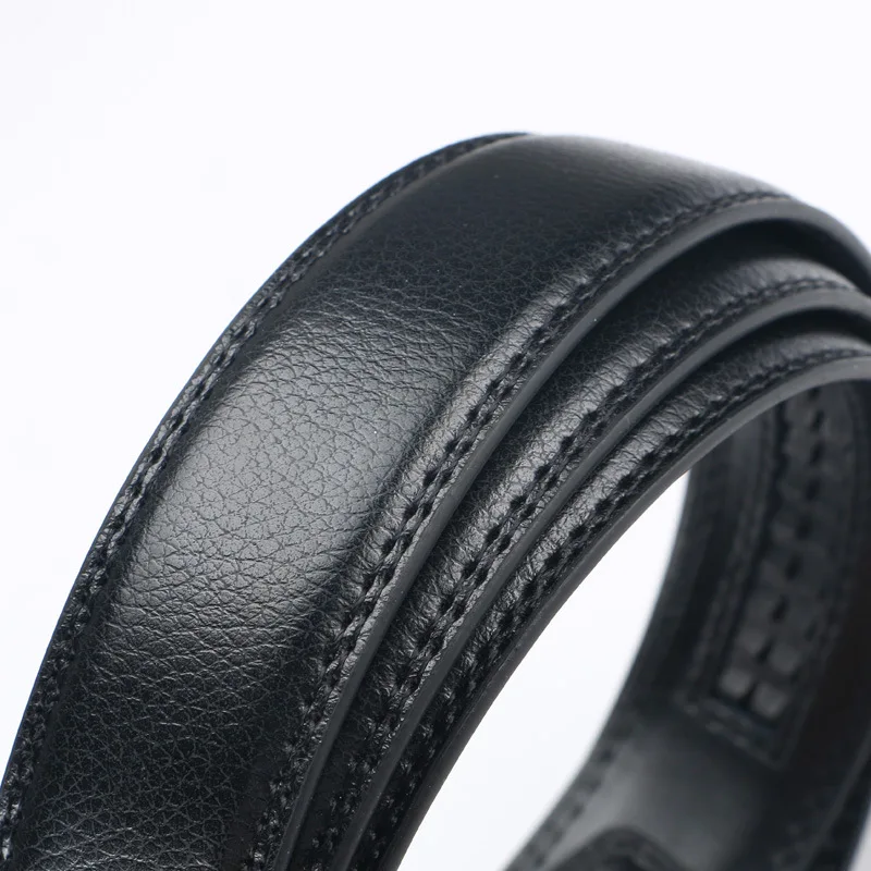 3.0cm/3.5cm Men Cow Leather Ratchet Belt Without Buckle Black Coffee Business Belt No Holes Fit for Automatic Buckle