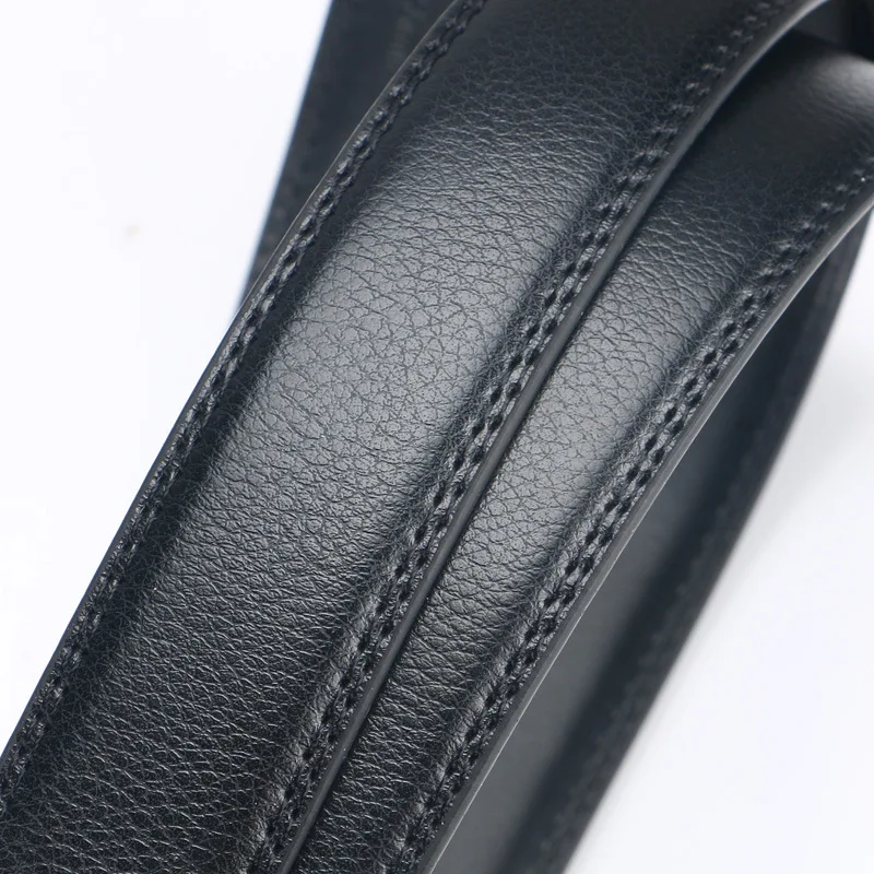 3.0cm/3.5cm Men Cow Leather Ratchet Belt Without Buckle Black Coffee Business Belt No Holes Fit for Automatic Buckle