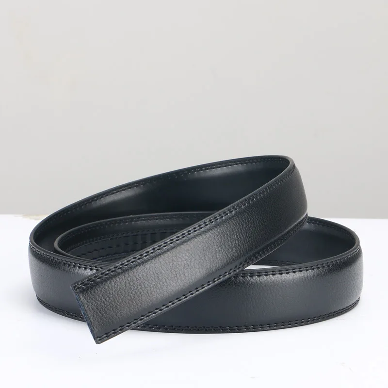 3.0cm/3.5cm Men Cow Leather Ratchet Belt Without Buckle Black Coffee Business Belt No Holes Fit for Automatic Buckle