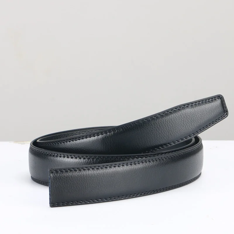 3.0cm/3.5cm Men Cow Leather Ratchet Belt Without Buckle Black Coffee Business Belt No Holes Fit for Automatic Buckle