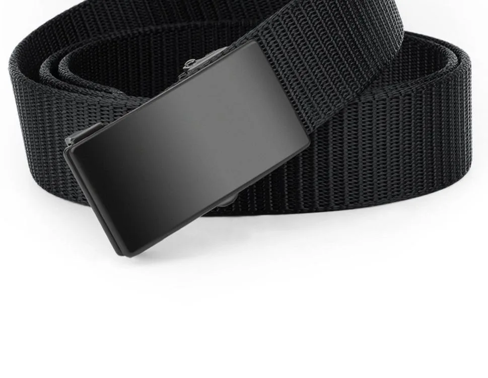 Men's Tactical Belt Automatic Metal Buckle Casual Nylon Belt Black Woven Canvas Breathable Fashion Outdoor Sport Jeans Strap