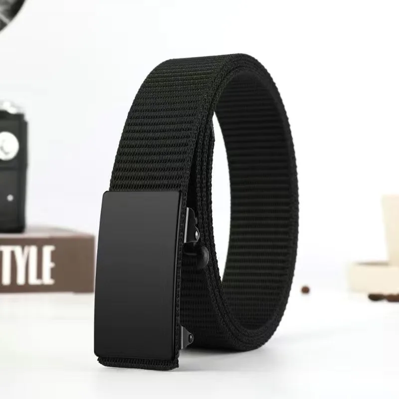 Men's Tactical Belt Automatic Metal Buckle Casual Nylon Belt Black Woven Canvas Breathable Fashion Outdoor Sport Jeans Strap