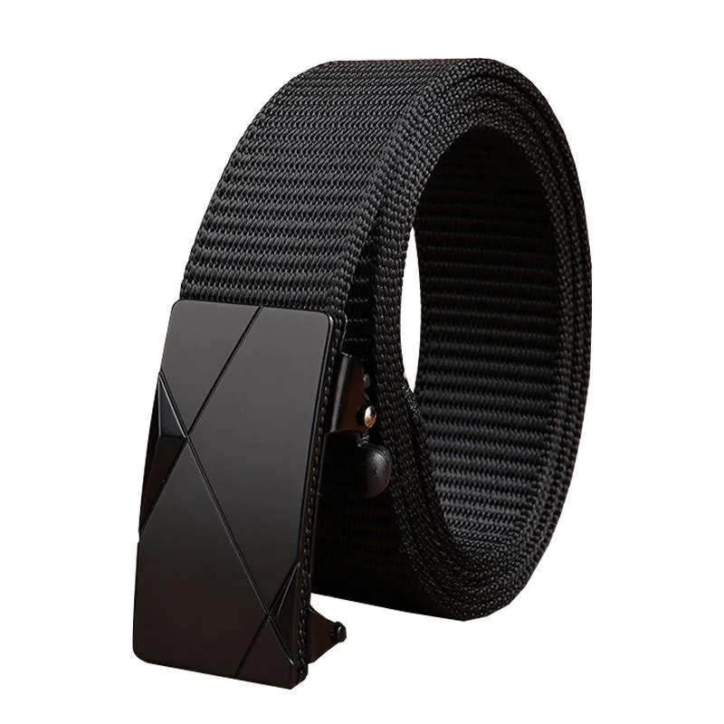 Men's Tactical Belt Automatic Metal Buckle Casual Nylon Belt Black Woven Canvas Breathable Fashion Outdoor Sport Jeans Strap