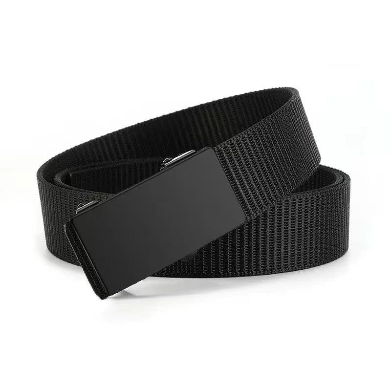 Men's Tactical Belt Automatic Metal Buckle Casual Nylon Belt Black Woven Canvas Breathable Fashion Outdoor Sport Jeans Strap