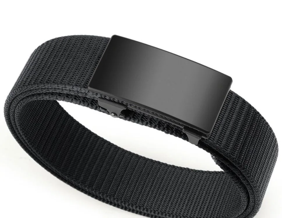 Men's Tactical Belt Automatic Metal Buckle Casual Nylon Belt Black Woven Canvas Breathable Fashion Outdoor Sport Jeans Strap