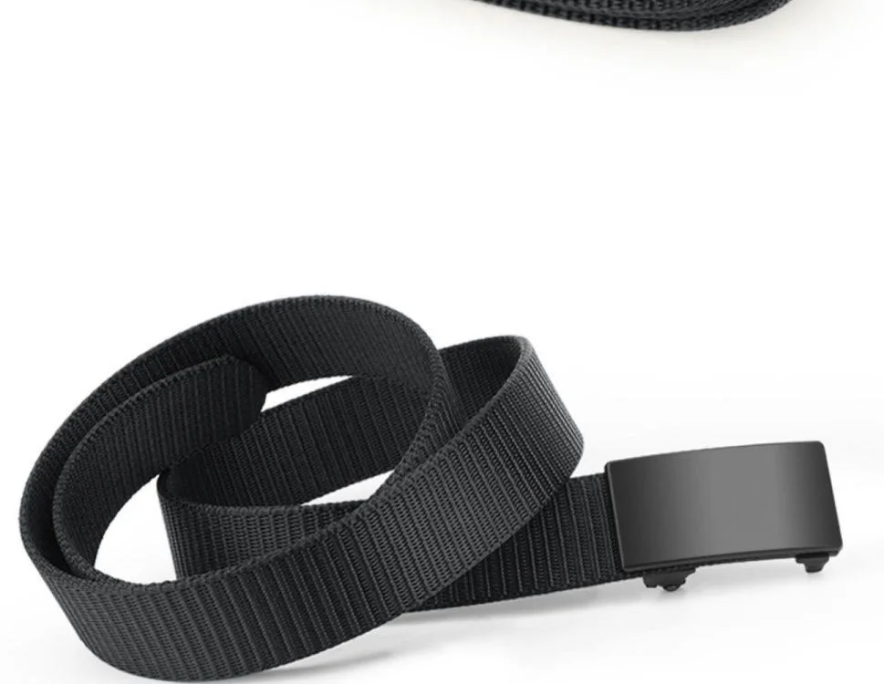 Men's Tactical Belt Automatic Metal Buckle Casual Nylon Belt Black Woven Canvas Breathable Fashion Outdoor Sport Jeans Strap