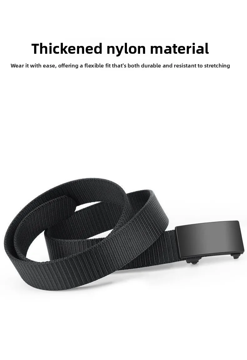 Men's Tactical Belt Automatic Metal Buckle Casual Nylon Belt Black Woven Canvas Breathable Fashion Outdoor Sport Jeans Strap