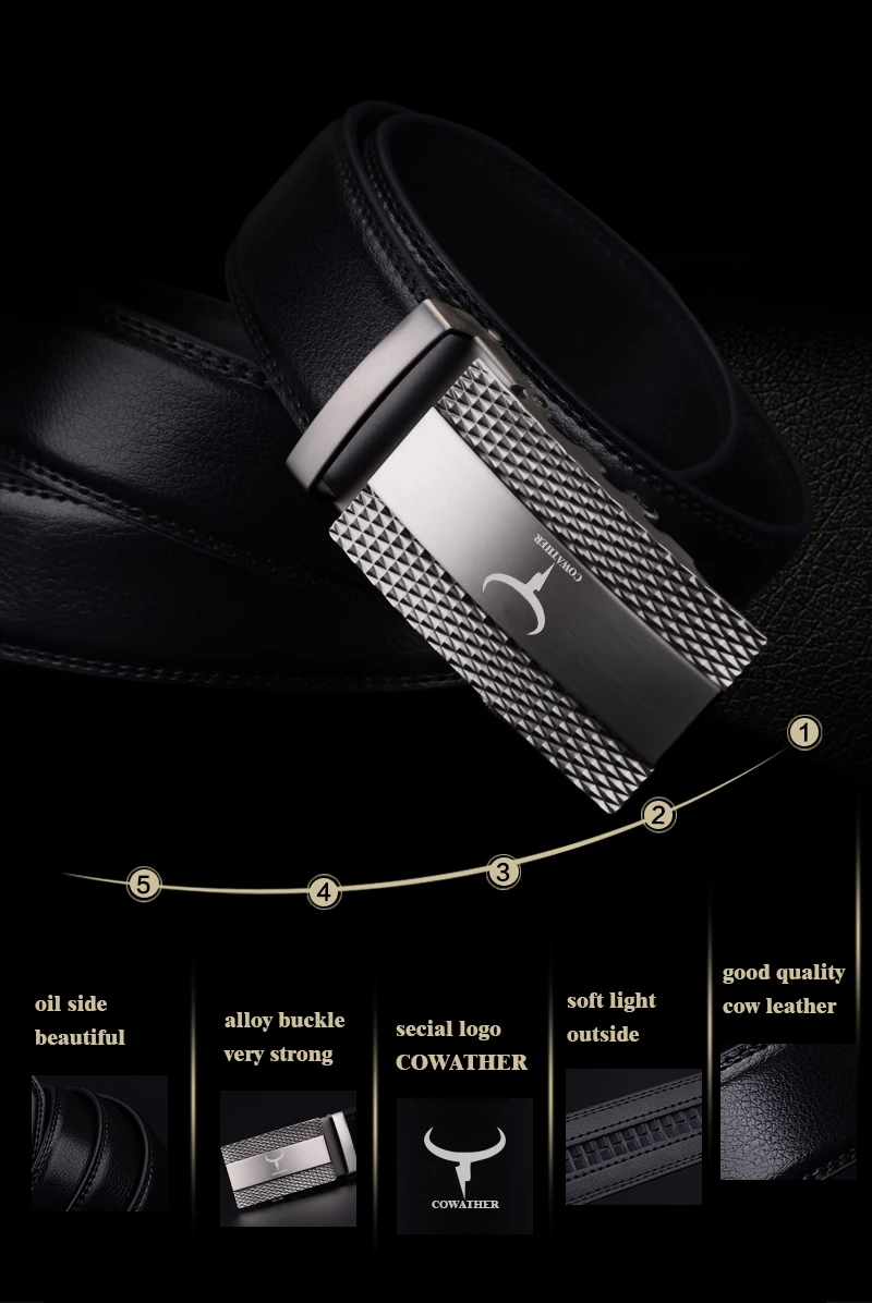 COWATHER 100% cow genuine leather belts for men 2021 top quality automatic alloy buckle male strap casual design original brand