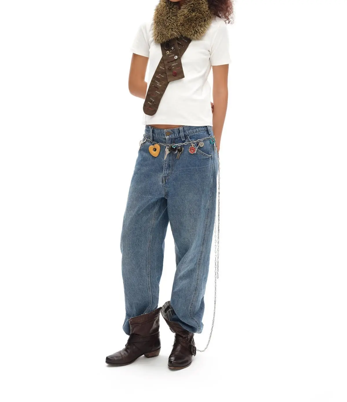 Vintage Brown Fur Belt Y2K Hook Furry Fur Belt Cowgirl Gothic Punk Sexy Belts Hip Hop Waistband Jeans Pants Decor