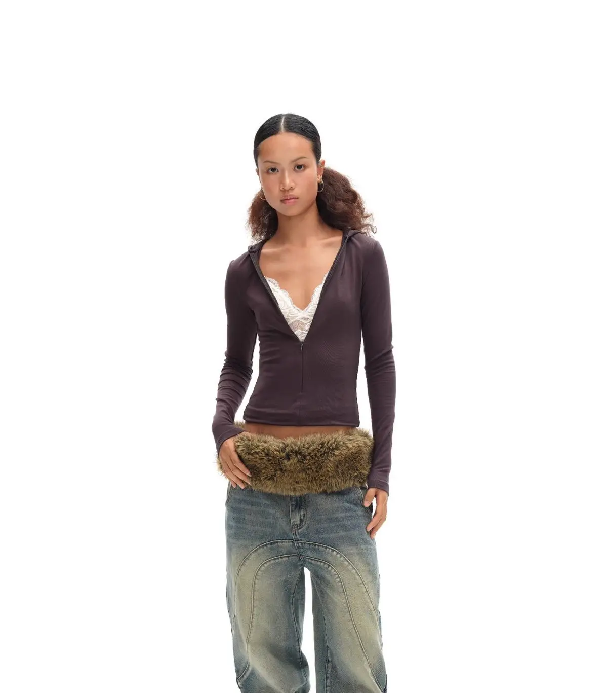 Vintage Brown Fur Belt Y2K Hook Furry Fur Belt Cowgirl Gothic Punk Sexy Belts Hip Hop Waistband Jeans Pants Decor