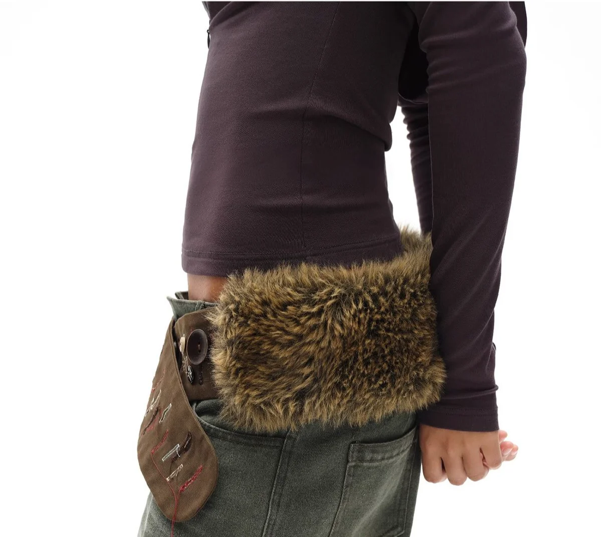 Vintage Brown Fur Belt Y2K Hook Furry Fur Belt Cowgirl Gothic Punk Sexy Belts Hip Hop Waistband Jeans Pants Decor