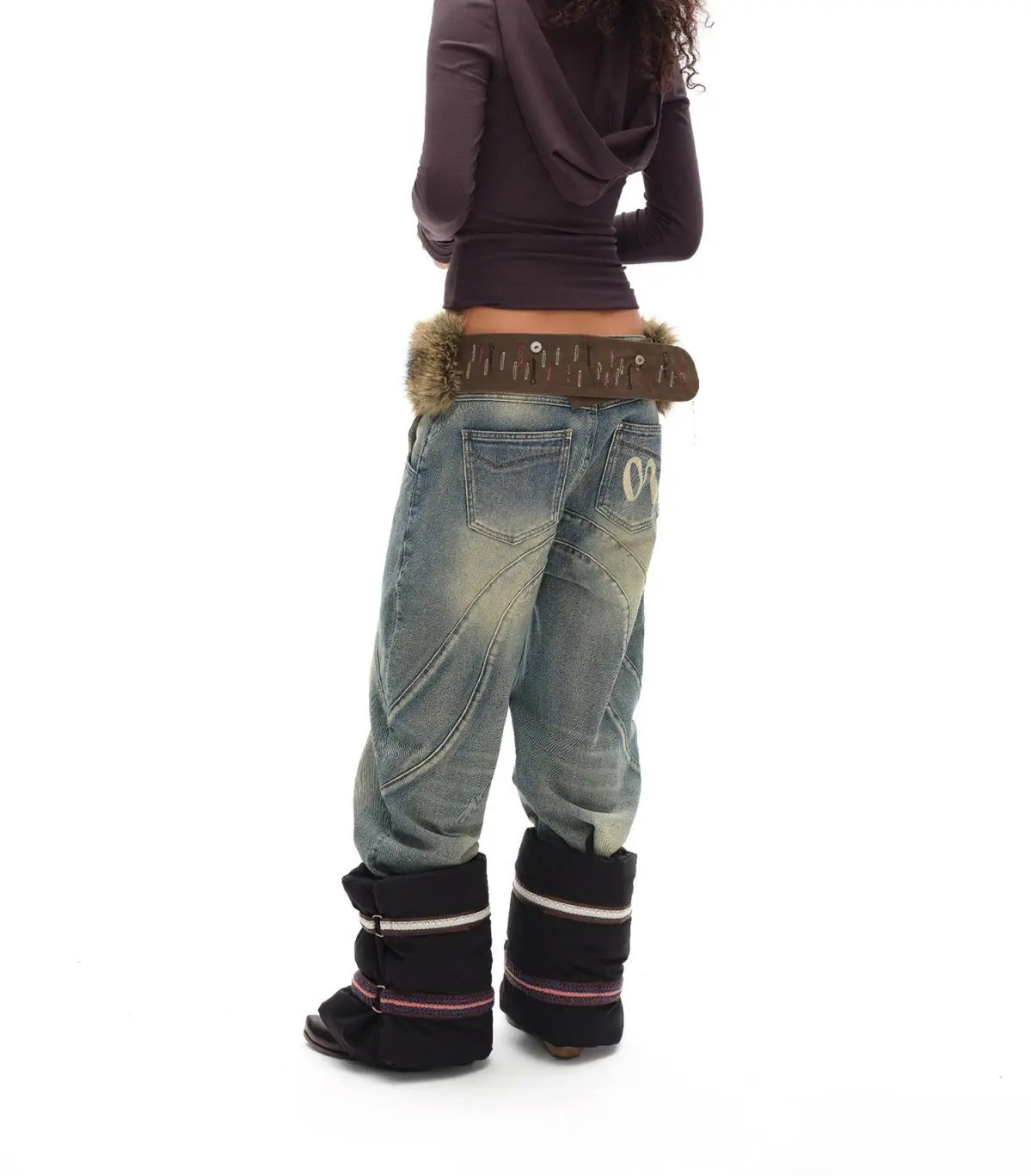 Vintage Brown Fur Belt Y2K Hook Furry Fur Belt Cowgirl Gothic Punk Sexy Belts Hip Hop Waistband Jeans Pants Decor