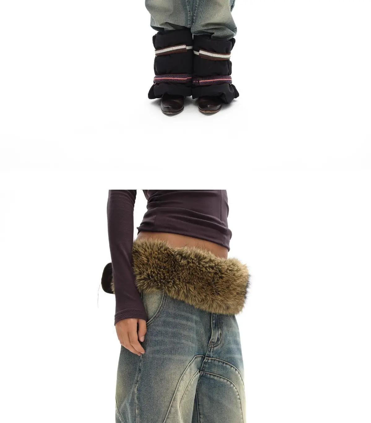 Vintage Brown Fur Belt Y2K Hook Furry Fur Belt Cowgirl Gothic Punk Sexy Belts Hip Hop Waistband Jeans Pants Decor