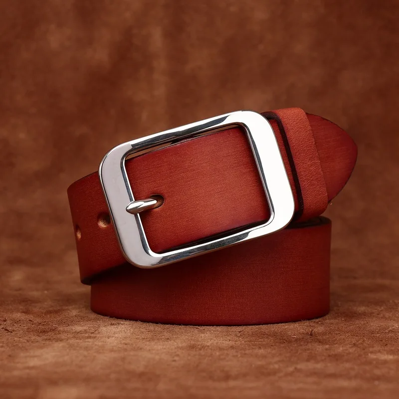 3.8CM Pure Cowhide Stainless Steel Needle Buckle Genuine Leather Casual Jeans Belt Men High Quality Luxury Male Strap Cintos