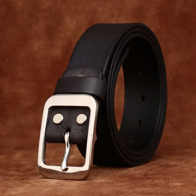 3.8CM Pure Cowhide Stainless Steel Needle Buckle Genuine Leather Casual Jeans Belt Men High Quality Luxury Male Strap Cintos