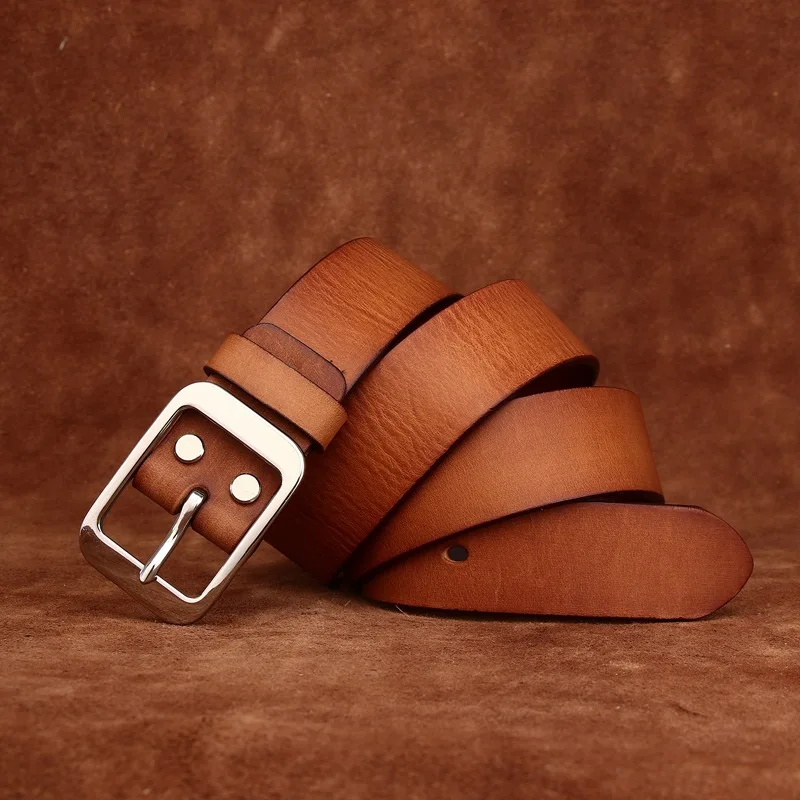 3.8CM Pure Cowhide Stainless Steel Needle Buckle Genuine Leather Casual Jeans Belt Men High Quality Luxury Male Strap Cintos