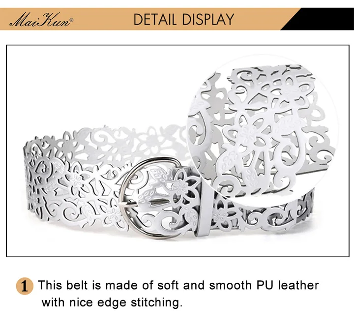 Maikun Hollow Retro Belts for Women All-match Decorative Women Belt Fashion Ladies Dress Belts Metal Pin Buckle