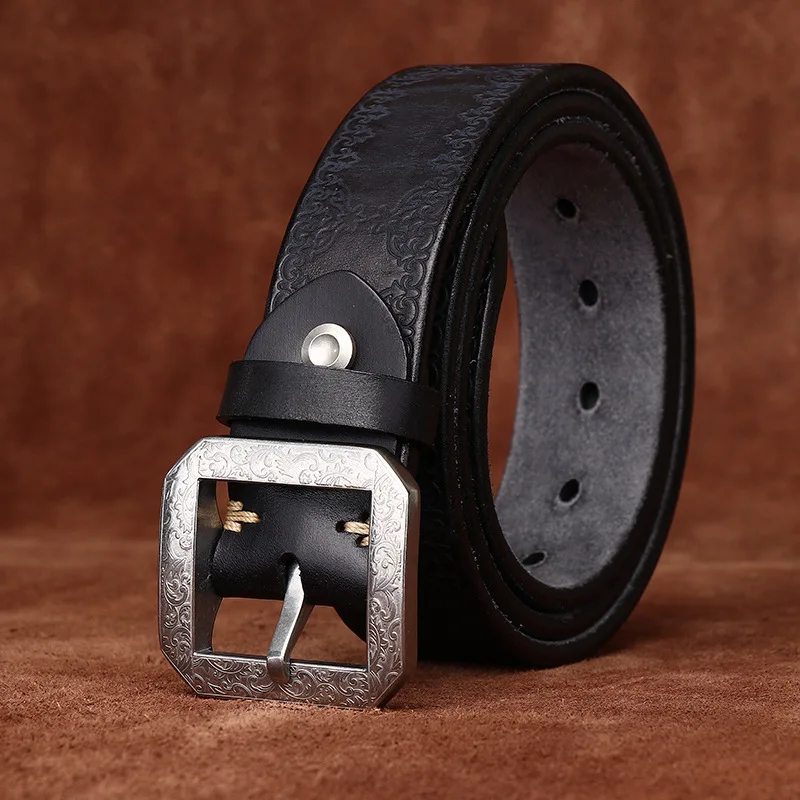 3.8CM Pure Cowhide High Quality Genuine Leather Belts for Men Strap Male Stainless Steel Buckle Jeans Thickening Cowboy Cintos