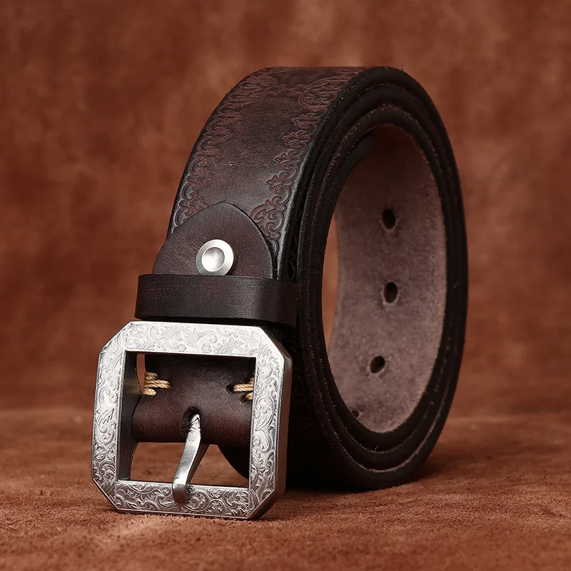 3.8CM Pure Cowhide High Quality Genuine Leather Belts for Men Strap Male Stainless Steel Buckle Jeans Thickening Cowboy Cintos