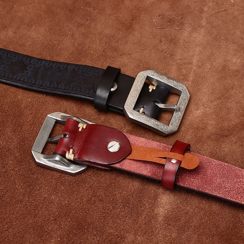 3.8CM Pure Cowhide High Quality Genuine Leather Belts for Men Strap Male Stainless Steel Buckle Jeans Thickening Cowboy Cintos
