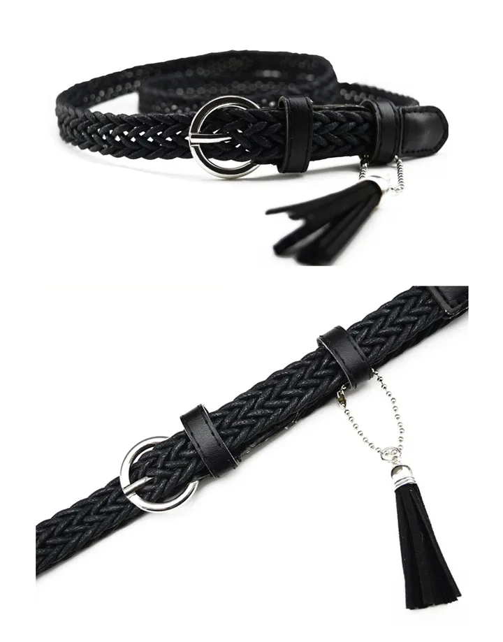 Maikun Thin Belts for Women High Quality PU Leather Lady Belt Exquisite Braided Tassel Female Belt for Dress Jeans