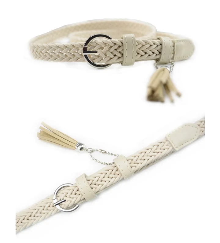 Maikun Thin Belts for Women High Quality PU Leather Lady Belt Exquisite Braided Tassel Female Belt for Dress Jeans