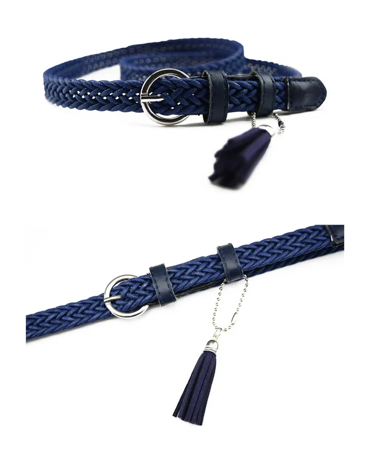 Maikun Thin Belts for Women High Quality PU Leather Lady Belt Exquisite Braided Tassel Female Belt for Dress Jeans