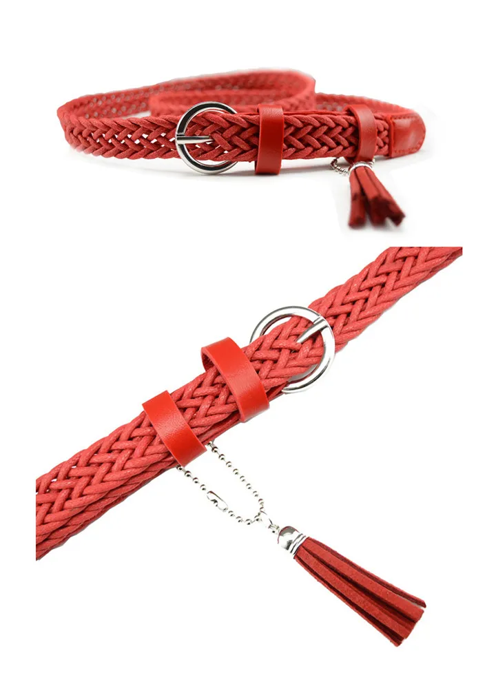 Maikun Thin Belts for Women High Quality PU Leather Lady Belt Exquisite Braided Tassel Female Belt for Dress Jeans